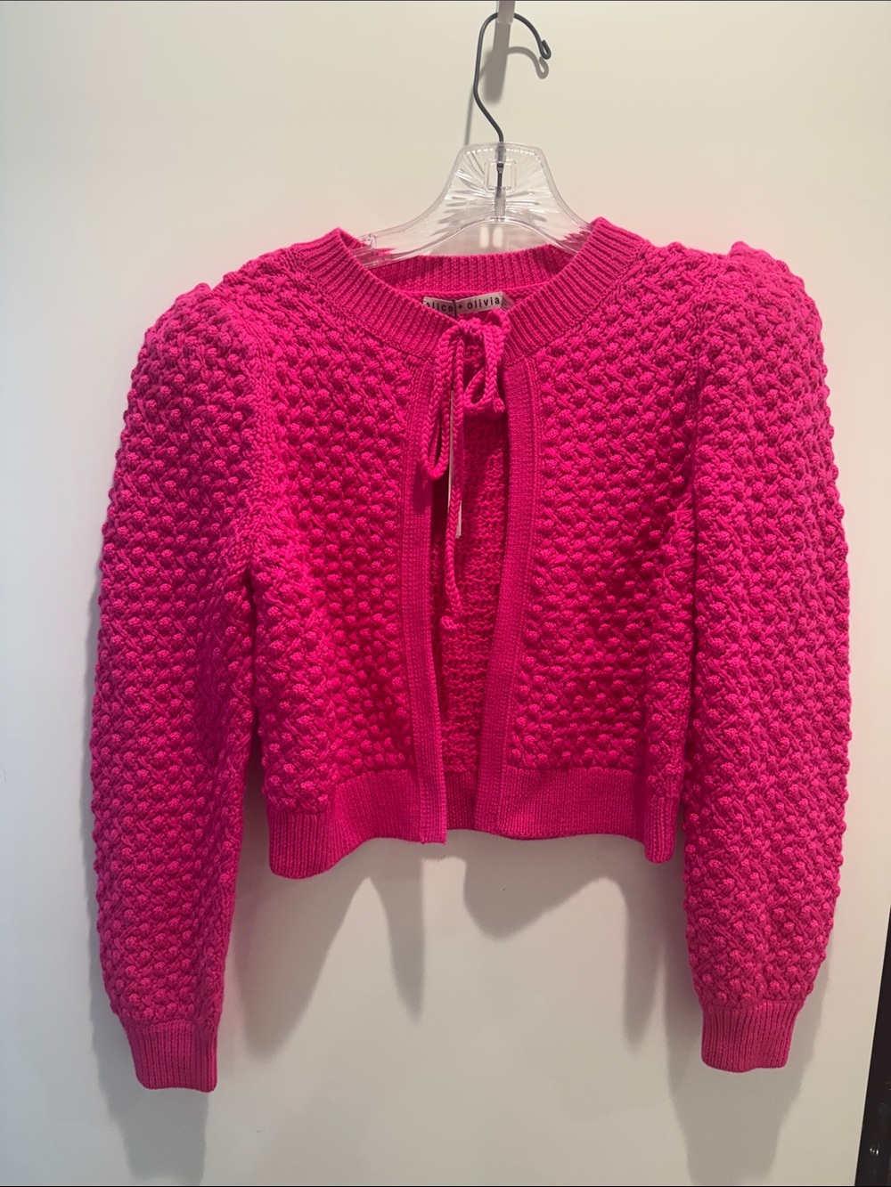 Alice + Olivia Hot Pink Textured Tie-Front Cardigan, XS